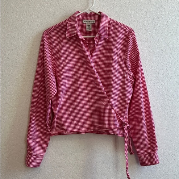 Evan Picone Tops - Vintage Evan Picone Pink Gingham Wrap Blouse